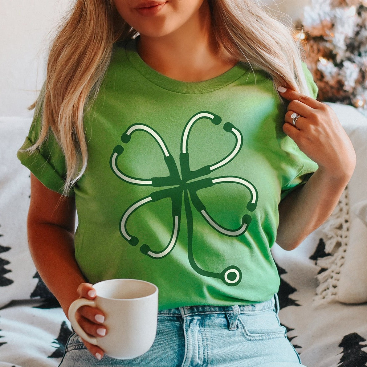 leafcloversmall Stethoscope Clover T-Shirt - Image 1